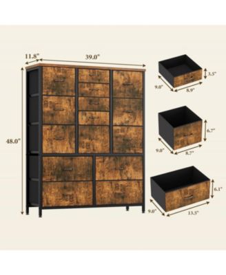48" H Tall Dresser with 15 Drawers, Fabric Storage Dresser with Steel Frame & Wood Top, Sturdy Dressers for Bedroom, Closet, Hallway
