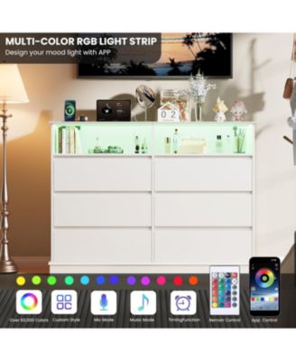 6 Drawer Dresser for Bedroom with LED Lights & Charging Station, Modern Dresser with LED for Bedroom