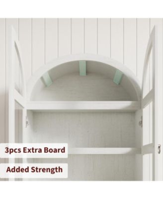 72" Tall Dome Bookcase with Drawers, 4-Tier Wooden Bookshelf Storage Cabinet with Glass Door, Farmhouse Arched Cabinet with Display Shelves