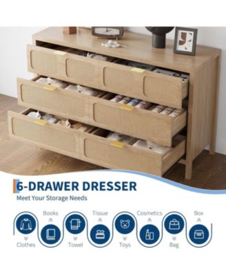 Drawer Dresser with Power Outlet, Farmhouse Dresser with Metal Handle, Vintage Design, Large Storage Dressers Organizer for Bedroom