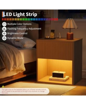 CuisinSmart 22" Oak Modern Nightstand Set of 2 with Charging Station & LED Light