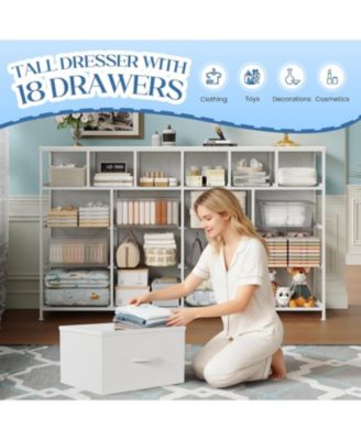 18 Drawers Dresser with MDF, PB, Cationic Fabric, Iron, and PU Long Storage Cabinet for Bedroom, Living Room, or Hallway
