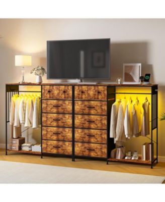 49.2" w Dresser with Hanging Rack & LED Lights, 6-Drawer Closet Organizer with Charging Station, Tall Storage Tower for Bedroom