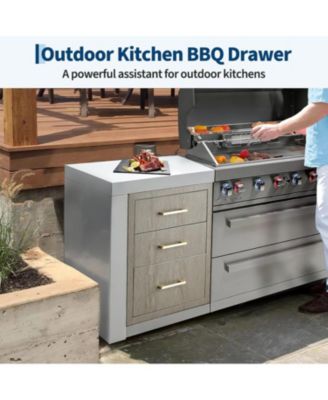 PeakPursuit Stainless Steel Outdoor Kitchen Triple Drawers - Heavy Duty with Handles, Weather-Resistant Flush Mount for BBQ Island