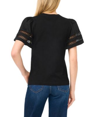 Women's Combo Trim-Sleeve Crew Neck Top