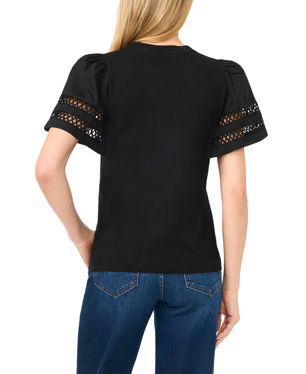 CeCe Women's Combo Trim-Sleeve Crew Neck Top