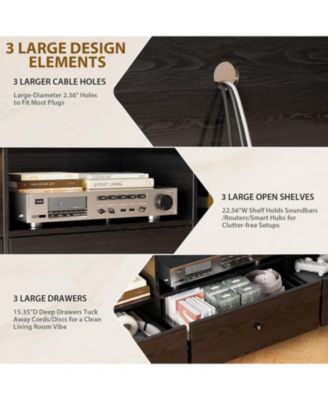 Modern TV Stand with 3 Storage Drawers and Open Shelves for 75" TVs