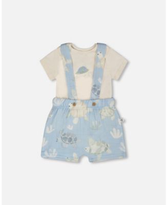 Baby Boys Cotton Jersey Onesie and Muslin Shortall Set