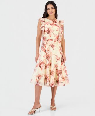Petite Printed Ruffle-Sleeve Dress