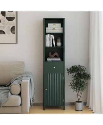 67" Tall Narrow Bathroom Floor Cabinet with Fluted Door, Slim Storage Tower