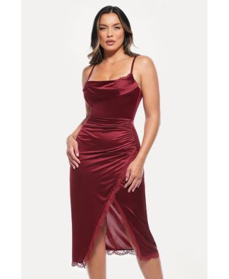 Women's Lace Trim Sculpting Floral-Print Midi Dress