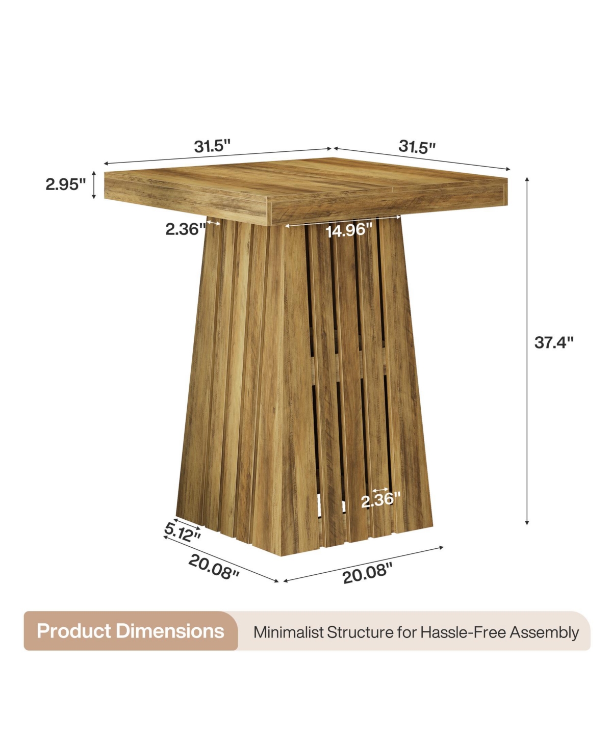 Tribesigns 37.4" High Square Bar Table, Bistro Pub Table for Dining Room, Kitchen, Cocktail, Coffee, Living Room, Small Space