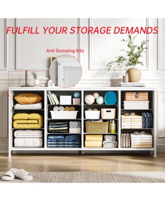 63" Black Fabric 14-Drawer Dresser TV Stand, with Power Outlet for 65-75" TVs