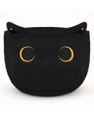 Cotton Rope Basket with Black Cat Design - Multi-Use Storage for Home, Office, Nursery