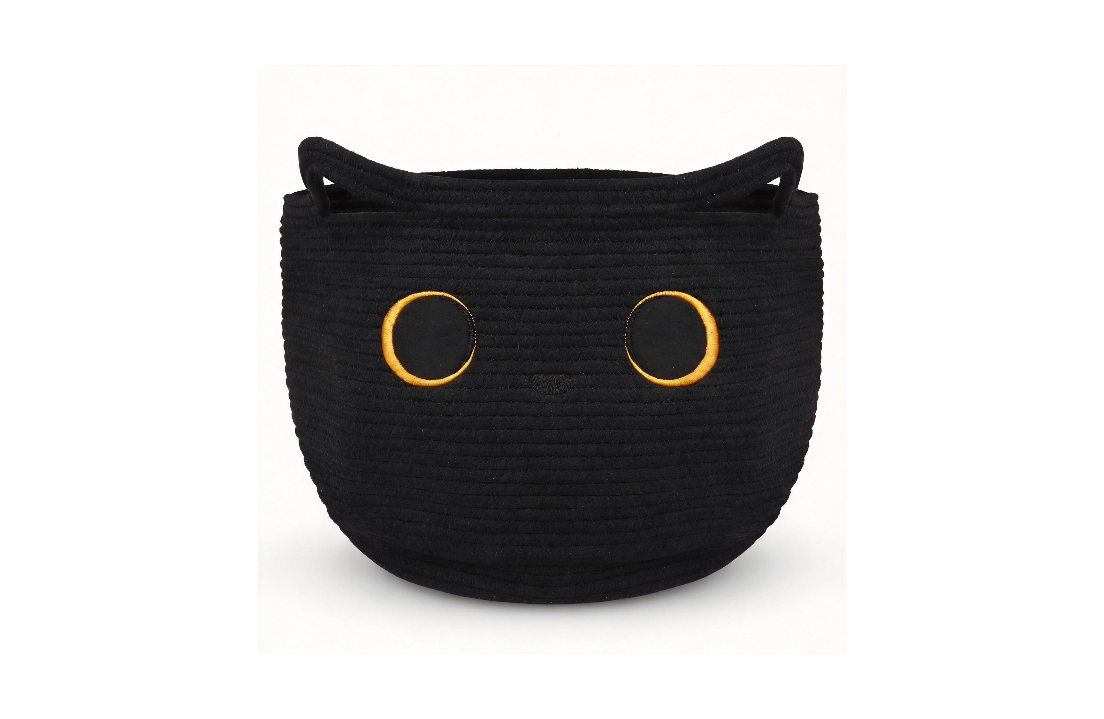 Yigii Cotton Rope Basket with Black Cat Design