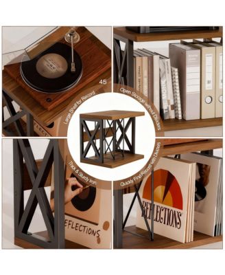 2-Tier Vinyl Record Storage Holder: 80-100 LPs, Multi-Use, Durable Iron-Wood