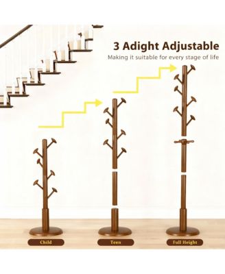 Solid Rubberwood Coat Rack: 10 Hooks, Tree Design, Sturdy, Easy Install, Modern