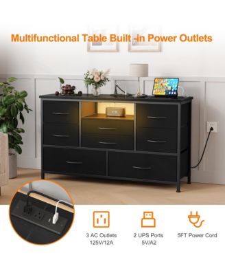 8-Drawer Dresser TV Stand with RGB LED Lighting & Power Outlet, 2 USB Ports