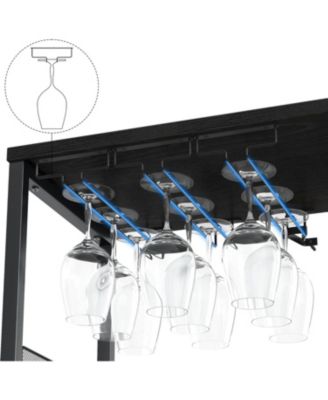 3-Tier Wine Bar Cabinet with LED Lights, Detachable Wine Rack, Glass Holder, and Mesh Door for Kitchen, Living Room, Bar.