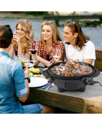 Electric BBQ Grill 1200W Indoor Outdoor Grill with 2-Zone Non-Stick Grilling Plate-Red