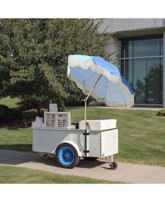 6Ft Vintage Floral Fringe Umbrella w/ Deck Holder Carry Bag Adjustable for Outdoor Balcony Deck Food Ice Cream Cart Mobile Stall