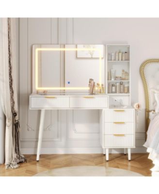  5-Drawer Vanity Desk, Makeup Dressing Table with Built-in USB Charging Station