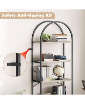 Arched 5-Tier Modern Bookshelf, Gold Metal Frame Tall Wood Storage Shelf for Living Room Bedroom