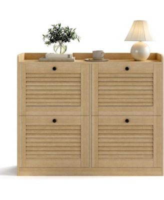 Large Narrow Shoe Storage Cabinet, 4 Flip Drawers Adjustable Shelves Entryway Shoe Rack Organizer