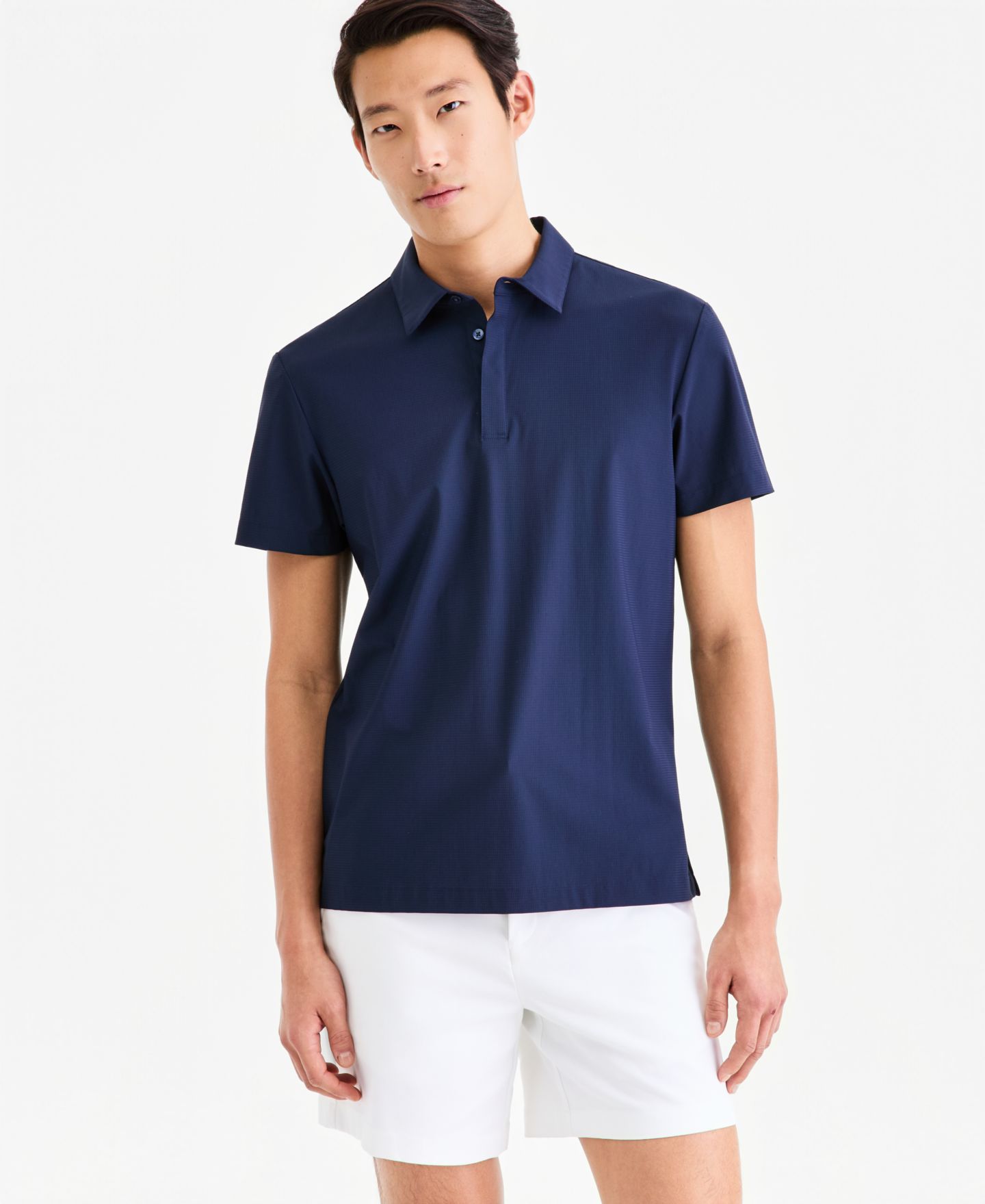 Мужское поло Alfani Short-Sleeve Grid Texture Polo Shirt, цвет: Тёмно-синий — фото 1