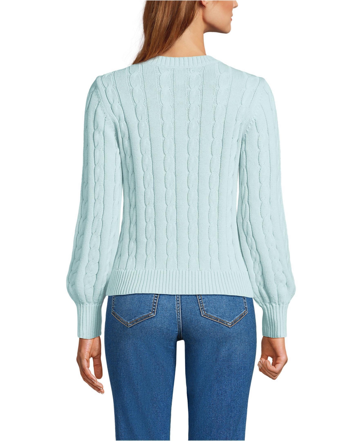 Lands' End Women's Drifter Classic Cable Crew Neck Cardigan Sweater