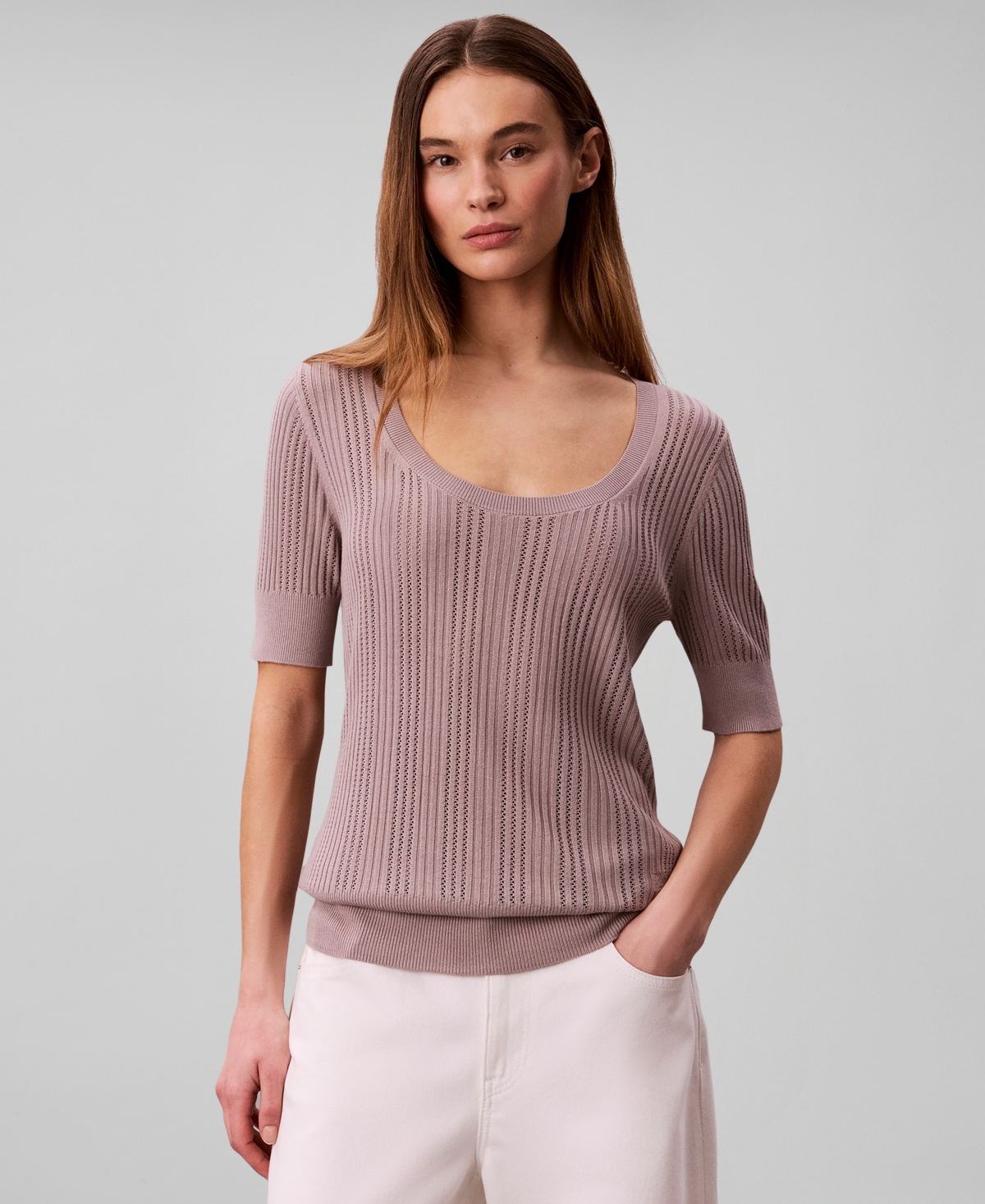 Calvin Klein Women's Gauge Short-Sleeve Sweater