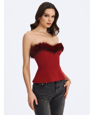 Women's Ivette Crimson Fur-Trimmed Peplum Top