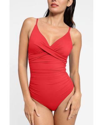 Women's Shapewear Ruched Cross-Front Sculpting One-Piece Swimsuit