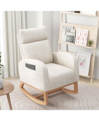 Upholstered Nursery Rocking Chair with Natural Wood Frame