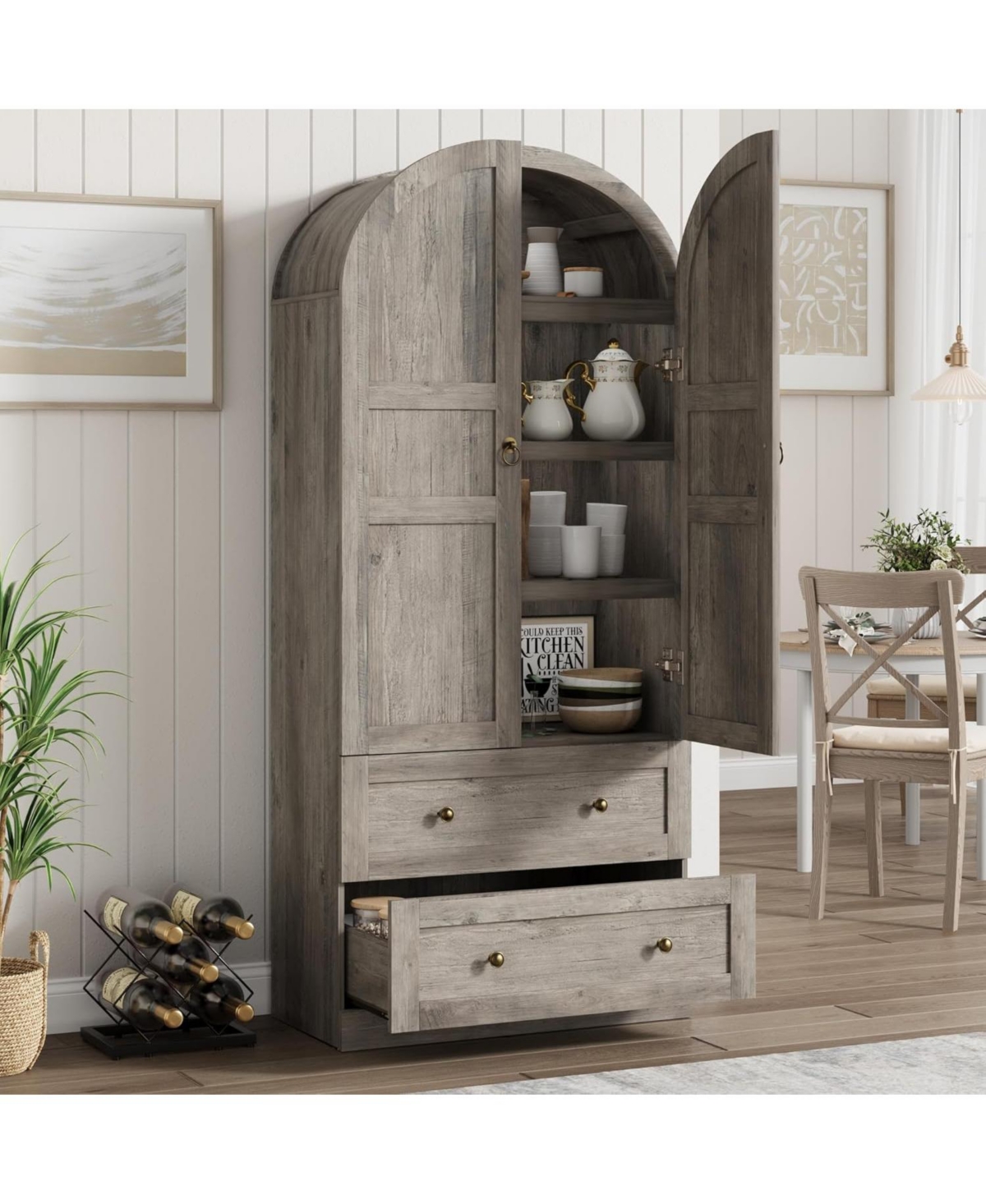 Gaomon 72" Tall Dome Bookcase with Drawers, 4-Tier Wooden Bookshelf Storage Cabinet with Door