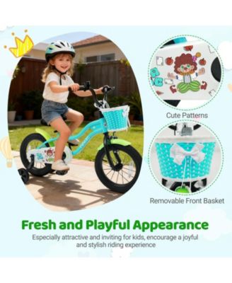 14 Inch Kids Bike with Training Wheels and Basket Green Color-14