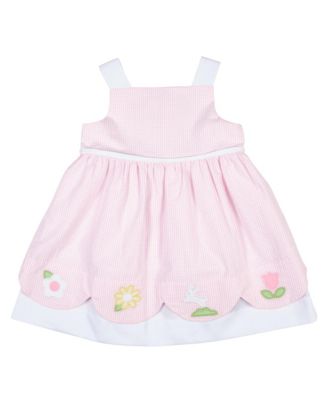 Toddler Girls Seersucker Check Dress with Flowers & Bunny