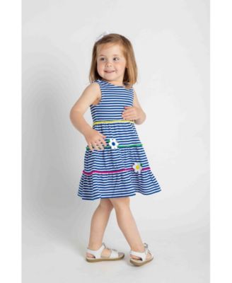Toddler Girls Stripe Knit Dress With Pom Poms & Flowers