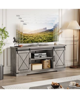 59" Farmhouse TV Stand for 65" TVs, Media Console with Sliding Barn Doors & Adjustable Shelves