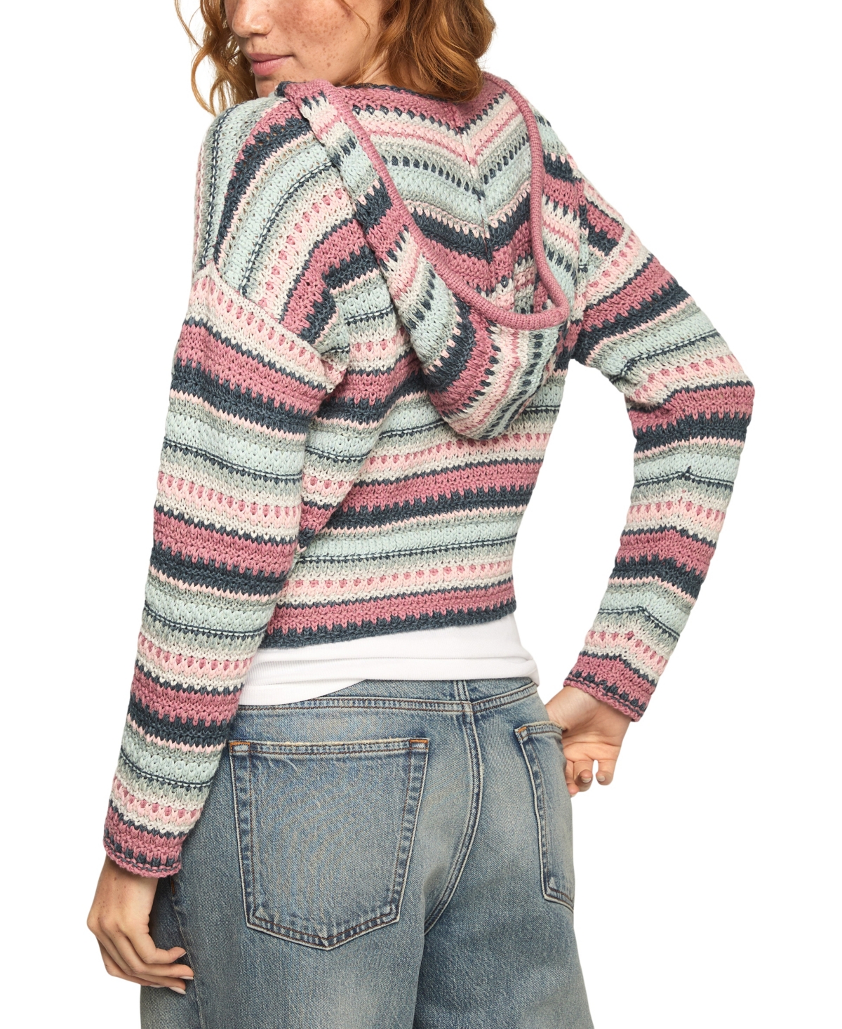 Lucky Brand Women's Crochet Baja Striped Hoodie