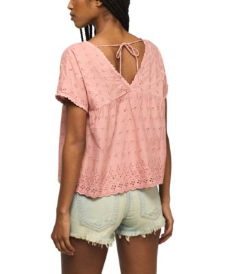 Women's Eyelet Babydoll V-Neck Top