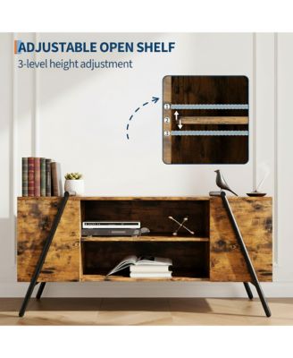 TV Stand with Adjustable Open Shelves & Slanted Metal Legs, Industrial Modern Style, Fit for 55 Inch TVs
