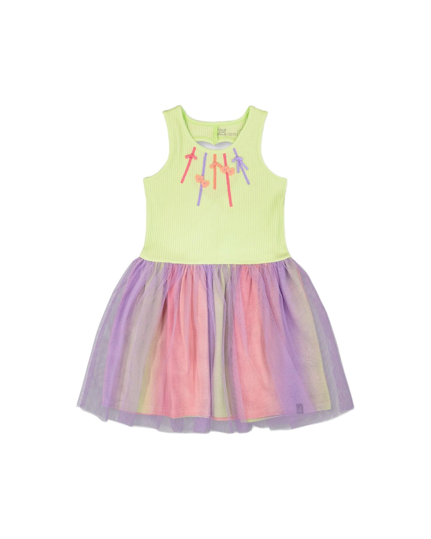 Платье Deux par Deux Sleeveless Bi-Material Dress для девочек, цвет: Лаймовый зелёный — фото 1