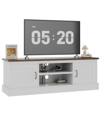 Farmhouse Rustic Wood TV Stand for 65 Inch TVs, Entertainment Center with Storage Cabinets Modern Console