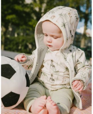 Baby Boys Cotton Jersey T-Shirt and Cotton Rib Pants Set Beige Zebra Print and Sage Green