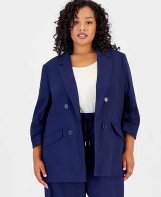 Plus Size Open-Front Scrunch-Sleeve Blazer
