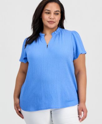 Plus Size Crinkled Flutter-Sleeve Top