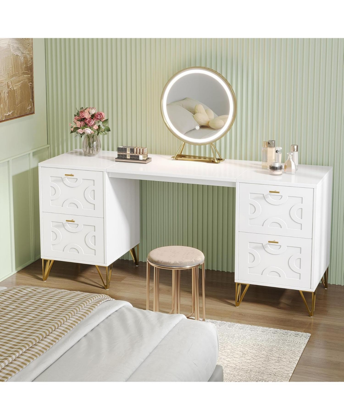 Tribesigns 59-Inch Makeup Vanity Desk with 4 Drawers, Dressing Table Storage (Without Mirror)