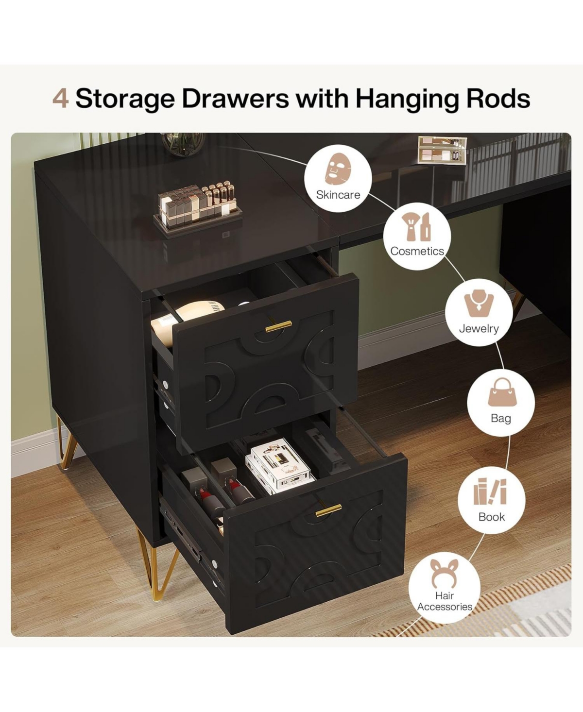 Tribesigns 59-Inch Makeup Vanity Desk with 4 Drawers, Dressing Table Storage (Without Mirror)