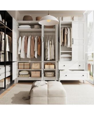 Armoire Wardrobe Closet with 4 Doors, 72 in Wooden Wardrobe Cabinet with Hanging Rod